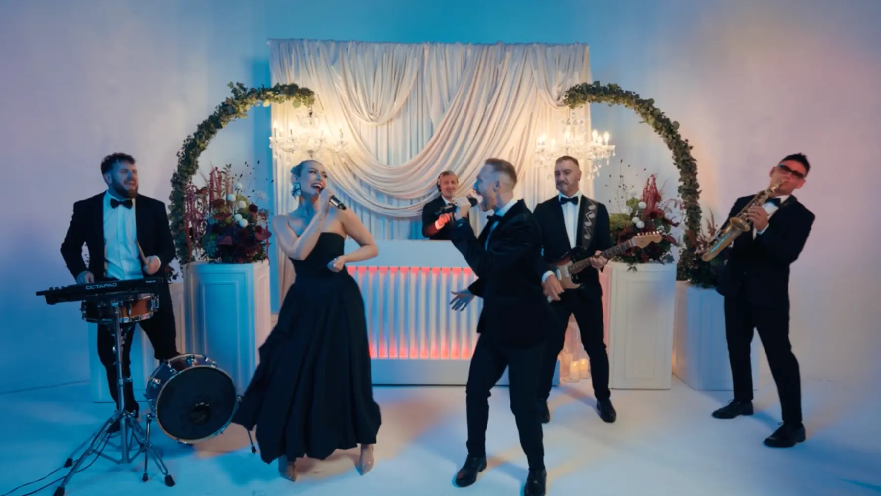 A full live band creating an energetic evening wedding celebration